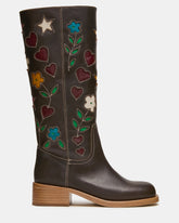 RIGGS FLORAL BROWN LEATHER