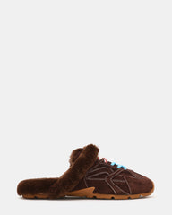 AZIEL MULE FAUX FUR CHOCOLATE BROWN SUEDE