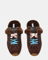 AZIEL MULE FAUX FUR CHOCOLATE BROWN SUEDE